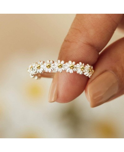 I Think About You Every Daisy Ring Tiny Dainty Simple Flower Ring 925 Sterling Silver Rings Stacking Rings for Women Casual R...