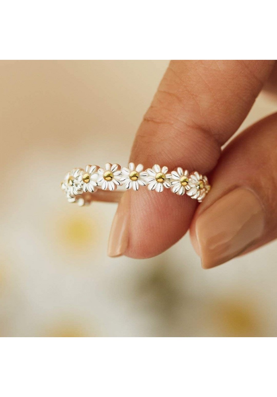 I Think About You Every Daisy Ring Tiny Dainty Simple Flower Ring 925 Sterling Silver Rings Stacking Rings for Women Casual R...