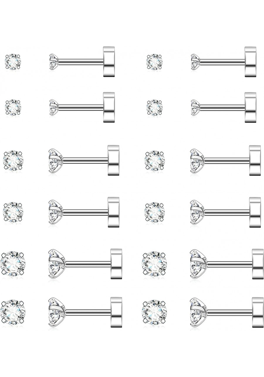 Surgical Steel Flat Back Stud Cartilage Earring for Women Cubic Zirconia Earrings Sets for Multiple Piercing with Tiny Twist ...