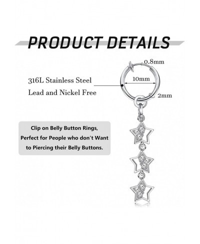 Clip on Belly Button Rings Stainless Steel Fake Belly Rings Dangle Non Piercing Belly Button Piercing Faux Navel Rings 4Pcs $...