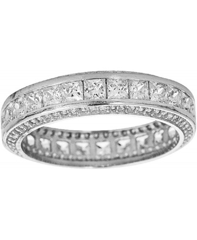 Sterling Silver Princess & Round Cut Cubic Zirconia Inside Out Pave Eternity Band Ring $25.44 Eternity Rings