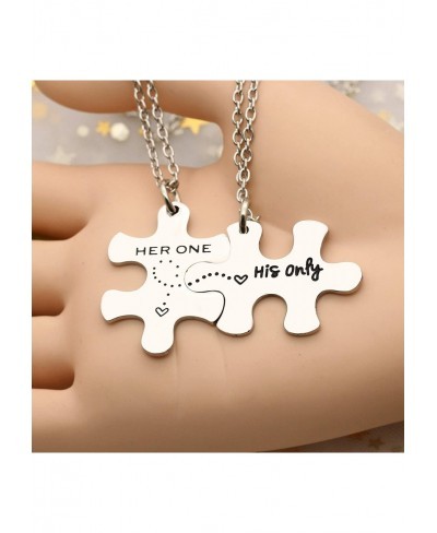 2pcs Puzzle Pendant Necklace Couple Valentine Birthday Boyfriend Girlfriend - His Only Her One $9.73 Pendant Necklaces