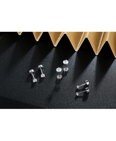 Surgical Steel Flat Back Stud Cartilage Earring for Women Cubic Zirconia Earrings Sets for Multiple Piercing with Tiny Twist ...