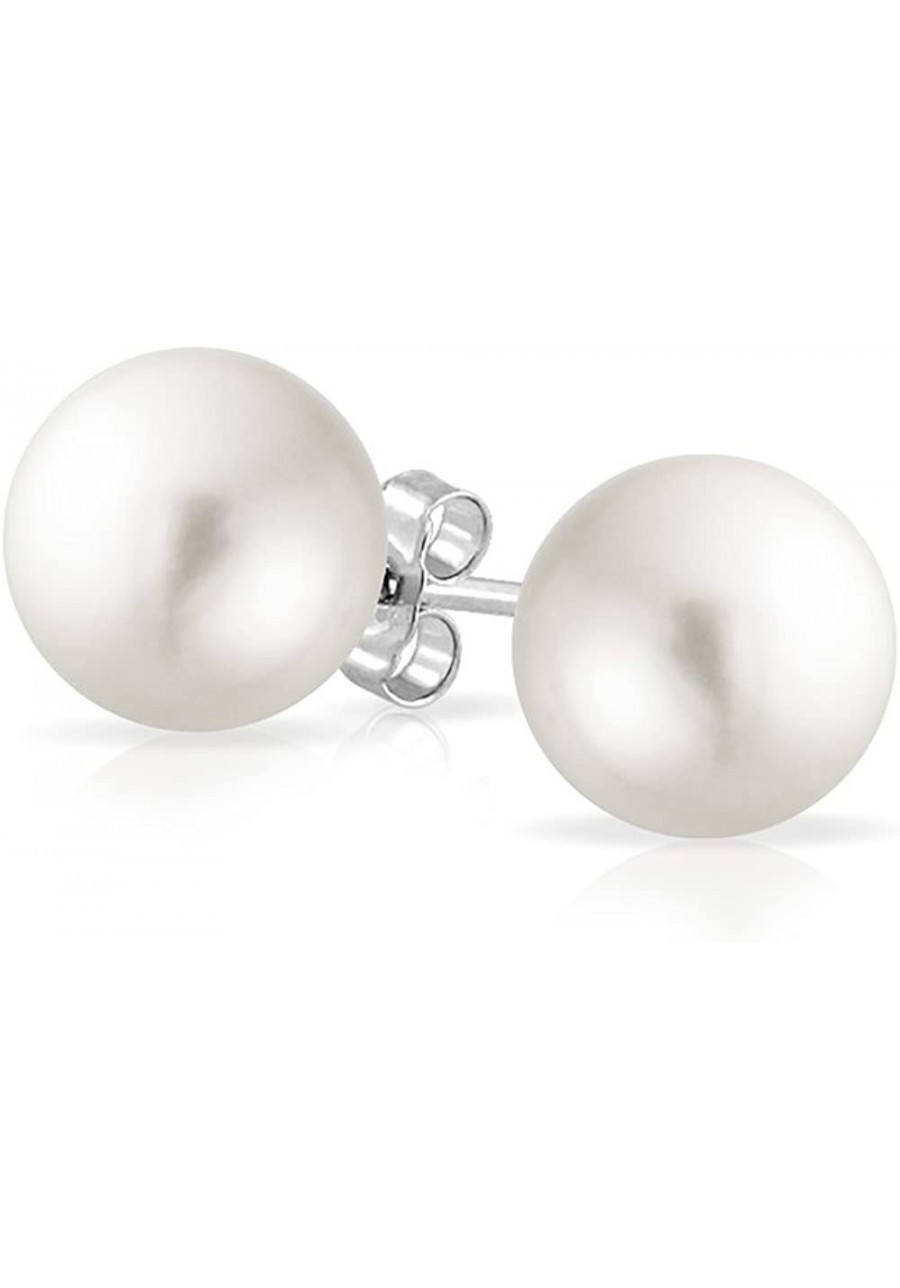 Large Fashion Simple Simulated Pearl Stud Ball Earrings For Women For Teen Sterling Silver Grey White Pink Yellow 10MM $15.38...