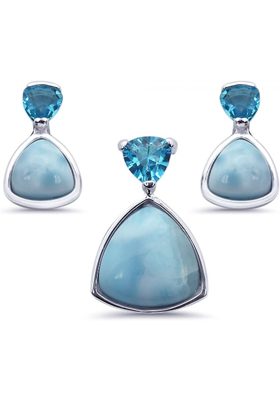 Sterling Silver Trillion Shape Natural Larimar Earring & Pendant Set $37.09 Jewelry Sets