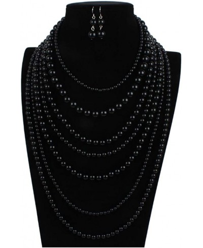 Multilayer Elegant Multi-Strand Simulated Bead Long Sweater Chain Choker Necklace In Candy Color (Black) $36.65 Strands