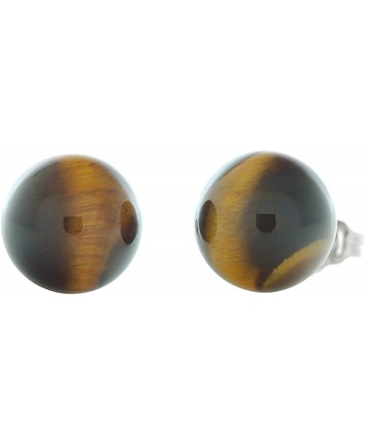 Trustmark 14K White Gold 10mm Natural Brown Tigers Eye Ball Stud Post Earrings $48.94 Ball