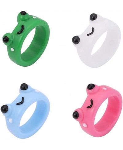 4 Pcs Frog Rings Evil Eye Ring Y2k Acrylic Resin Colorful Animal Finger Ring for Teen Cute Chunky Plastic Vintage Trendy Frie...