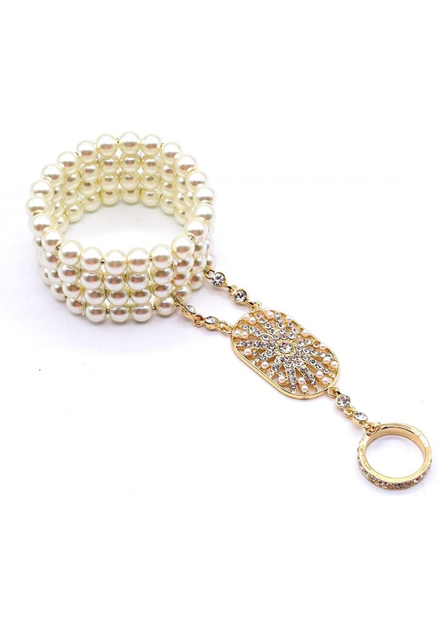 1920s The Great Gatsby Crystal Pearl Bracelet Ring Set $16.89 Stretch