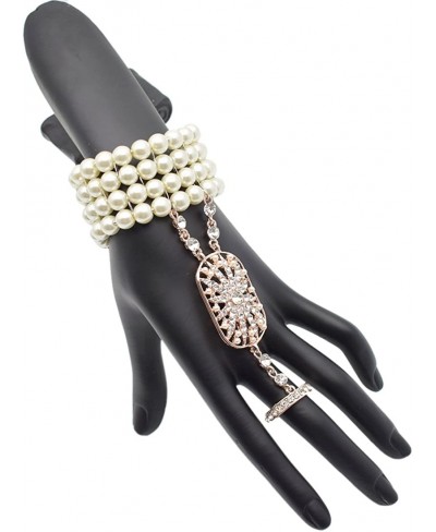 1920s The Great Gatsby Crystal Pearl Bracelet Ring Set $16.89 Stretch