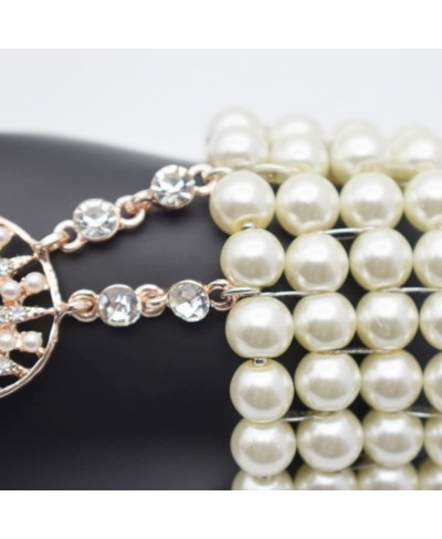 1920s The Great Gatsby Crystal Pearl Bracelet Ring Set $16.89 Stretch