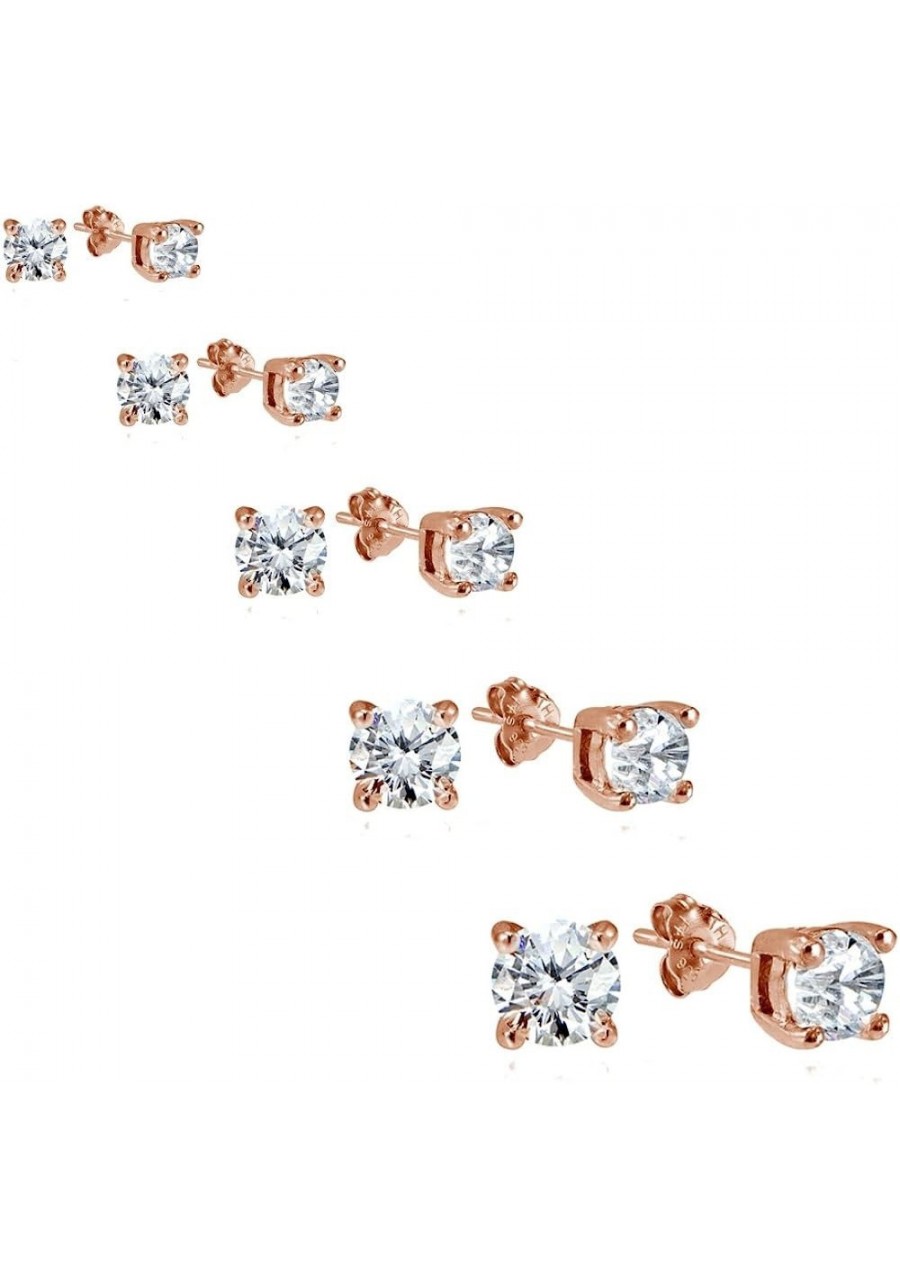 Sterling Silver Cubic Zirconia Set of 5 Round Prong-Set Stud Earrings Sizes 3mm 4mm 5mm 6mm 7mm $19.32 Stud