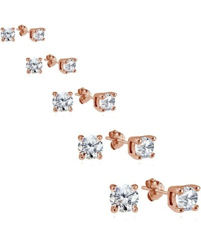 Sterling Silver Cubic Zirconia Set of 5 Round Prong-Set Stud Earrings Sizes 3mm 4mm 5mm 6mm 7mm $19.32 Stud