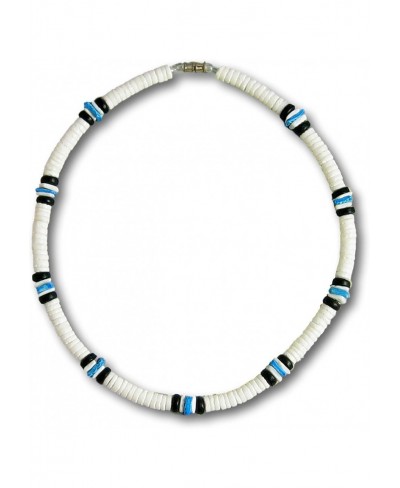 White Clam Heishe Puka Shell Necklace Blue Chip 2 Black Coco Surfer Beach Necklace - 8mm (5/16") $28.79 Chokers