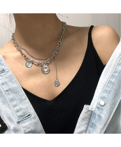 Layering Heavy Gothic Grunge Smile Pendant Necklace Statement Short Chain Punk Multilayer Steel Material Choker Necklace for ...