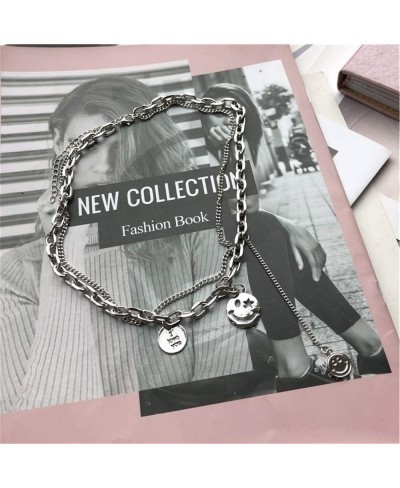 Layering Heavy Gothic Grunge Smile Pendant Necklace Statement Short Chain Punk Multilayer Steel Material Choker Necklace for ...