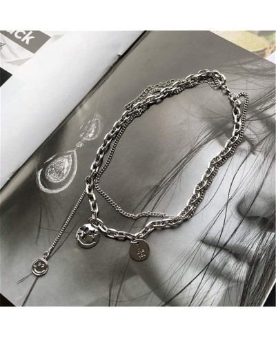 Layering Heavy Gothic Grunge Smile Pendant Necklace Statement Short Chain Punk Multilayer Steel Material Choker Necklace for ...