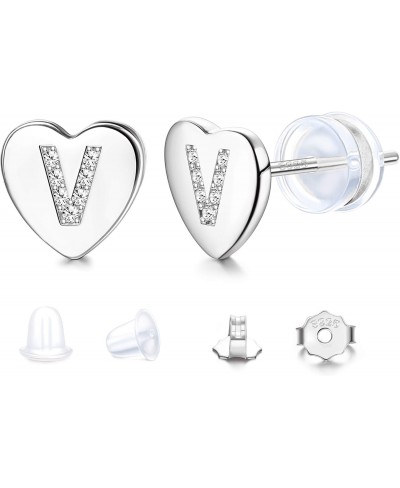 Heart Initial Stud Earrings for Women - 925 Sterling Silver Initial Earrings 18K Gold Plated Cubic Zirconia Letter Stud Earri...