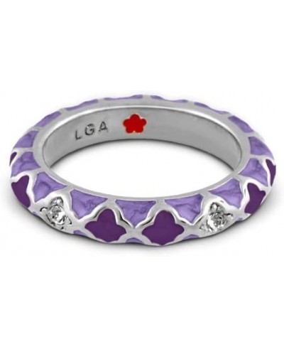 Rhodium-Plated Stackable Fiesta Ring with Lavender Enamel & CZ $52.73 Stacking