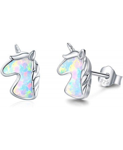Unicorn Stud Earrings S925 Sterling Silver Hypoallergenic Created Opal Earrings Cute Unicorn Gifts for Women Daughter Birthda...