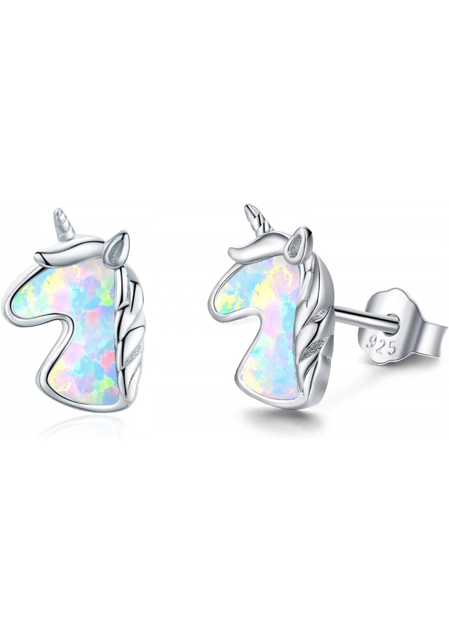 Unicorn Stud Earrings S925 Sterling Silver Hypoallergenic Created Opal Earrings Cute Unicorn Gifts for Women Daughter Birthda...