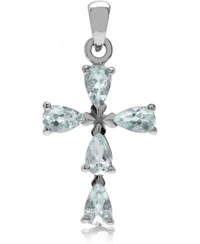 Genuine Blue Aquamarine White Gold Plated 925 Sterling Silver Cross Pendant $29.53 Pendants & Coins