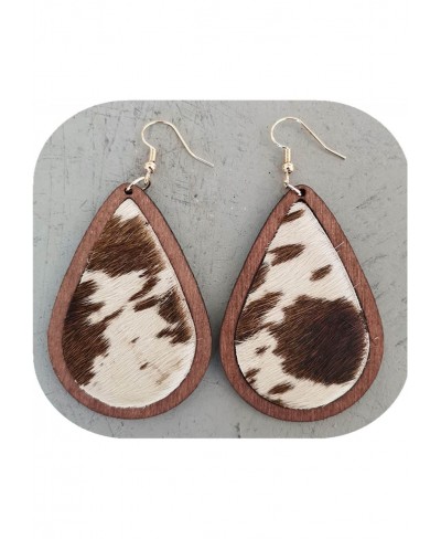 Lovely Cute Cow Print Earrings Lightweight Genuine Leather Wood Teardrop Earrings Handmade Hypoallergenic Earrings for Women ...