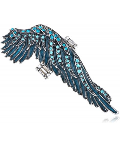 Women's Antique Synthetic Aquamarine Rhinestone Elastic Angel Wing Ring $13.19 Statement