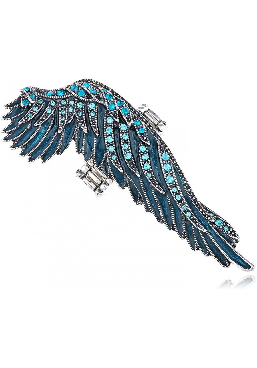 Women's Antique Synthetic Aquamarine Rhinestone Elastic Angel Wing Ring $13.19 Statement