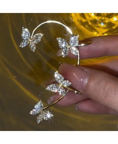 Butterfly Earrings Ladies Butterfly Ear wrap Earrings Women's Daily wear with Clip Earrings Non-Perforated Earmuffs Gold 6.3x...