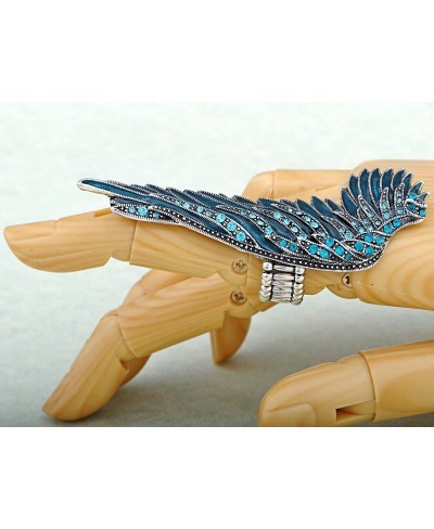 Women's Antique Synthetic Aquamarine Rhinestone Elastic Angel Wing Ring $13.19 Statement