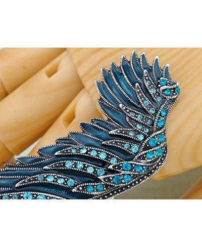 Women's Antique Synthetic Aquamarine Rhinestone Elastic Angel Wing Ring $13.19 Statement