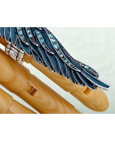 Women's Antique Synthetic Aquamarine Rhinestone Elastic Angel Wing Ring $13.19 Statement