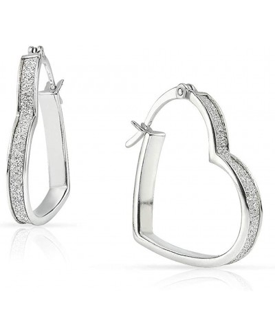 Sterling Silver Click Top Hoop Sparkling Glitter Heart Design Earrings 24mm $25.67 Hoop