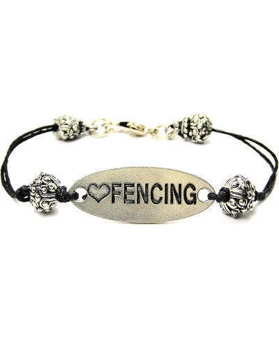 Love Fencing Pewter Plate Black Waxed Cord Bracelet 2.5 $18.27 Strand