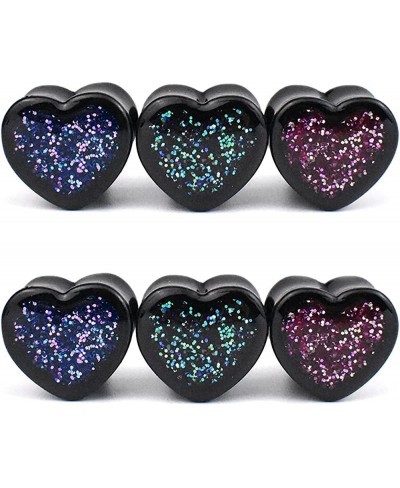 6Pcs/3pair Multicolor Sequin Acrylic Ear Gauges Tunnels and Plug Heart Shape Ear Expander Studs Stretching Size 6mm to 25mm $...