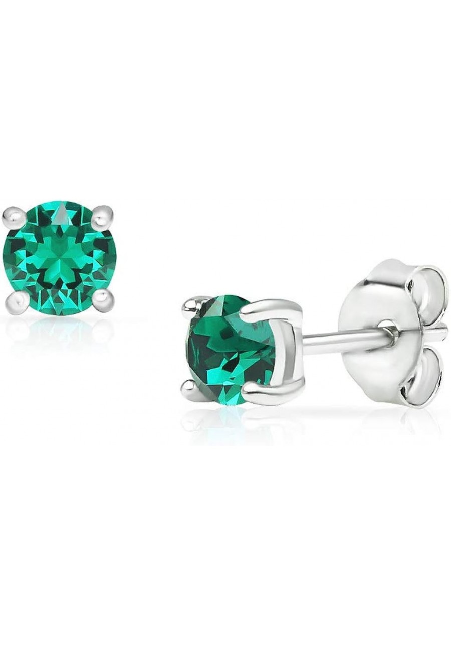 Sterling Silver 4mm Round Solitaire Stud Earrings Made with Swarovski Crystal $14.81 Stud