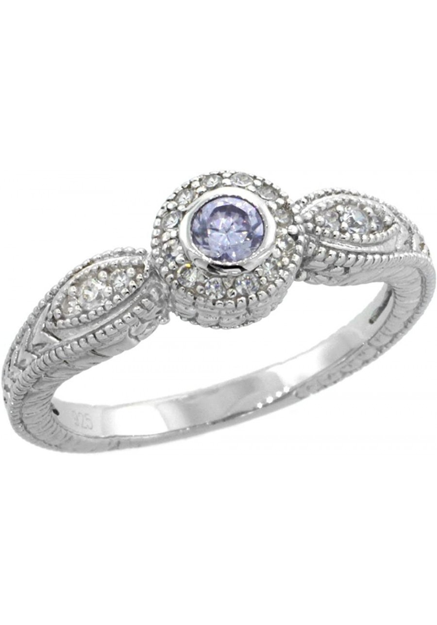 Sterling Silver Vintage Style Lavender Cubic Zirconia Halo Engagement Ring 1/4 inch Wide Sizes 6-9 $30.36 Engagement Rings