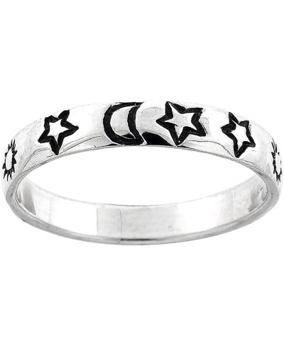 Sterling Silver Stackable Moon & Stars Ring Celestial Motif 1/8 inch Sizes 6-10 $13.67 Stacking