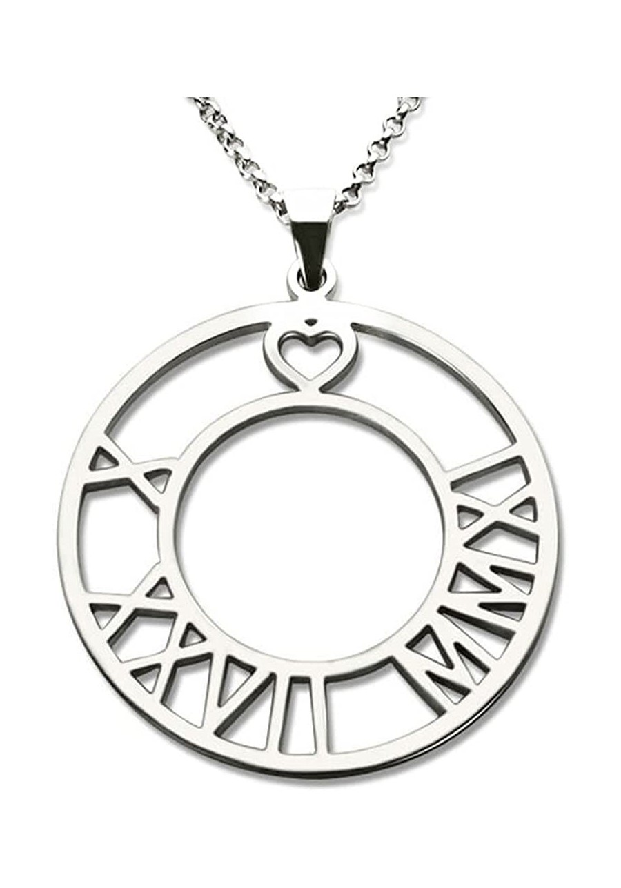 Personalized Roman Numeral Necklace in Sterling Silver Custom with Any Date Name Circle Pendant Jewelry for Women Teen Girls ...