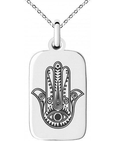 Stainless Steel Evil Eye Hamsa Hand of Fatima Symbol Small Rectangle Dog Tag Charm Pendant Necklace $14.66 Pendants & Coins