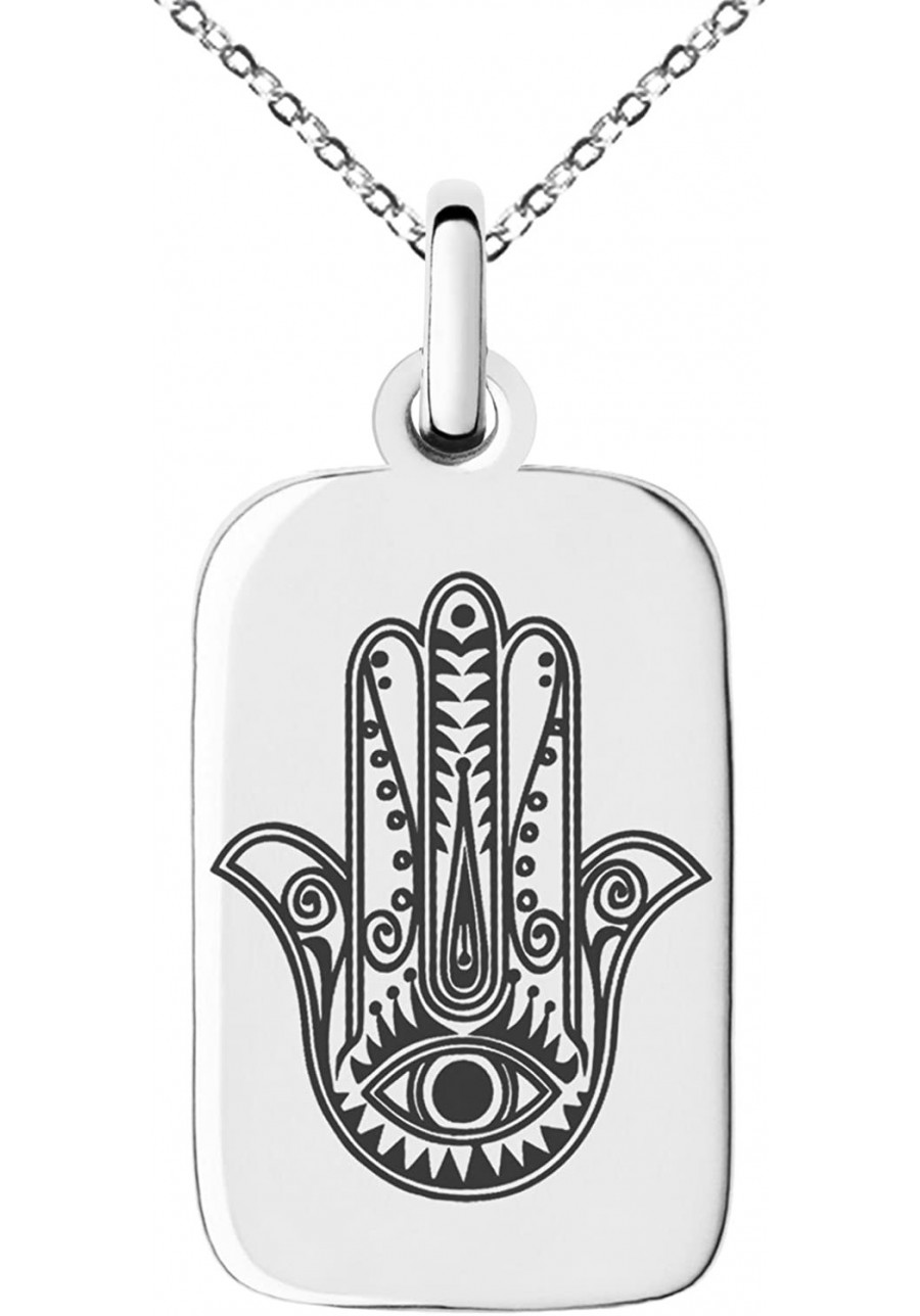 Stainless Steel Evil Eye Hamsa Hand of Fatima Symbol Small Rectangle Dog Tag Charm Pendant Necklace $14.66 Pendants & Coins