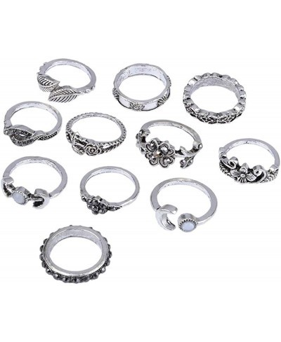 Women 11pcs/Set Rings Bohemian Vintage Silver Stack Rings Above Knuckle Blue Rings Set $7.83 Stacking