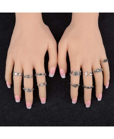 Women 11pcs/Set Rings Bohemian Vintage Silver Stack Rings Above Knuckle Blue Rings Set $7.83 Stacking