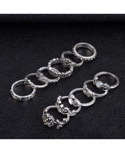 Women 11pcs/Set Rings Bohemian Vintage Silver Stack Rings Above Knuckle Blue Rings Set $7.83 Stacking