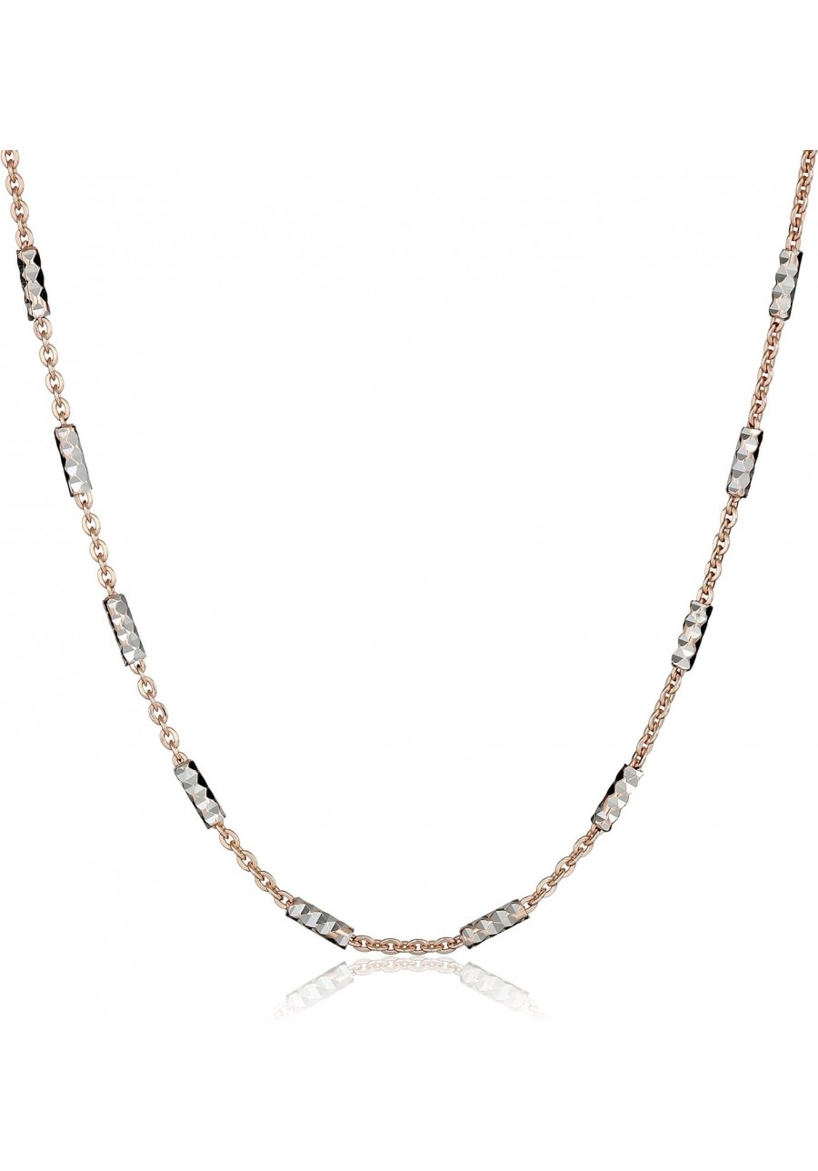 Italian Rose-Tone and Polished Sterling Silver Rolo and Diamond Cut Bar Chain Necklace 20 $23.06 Chains