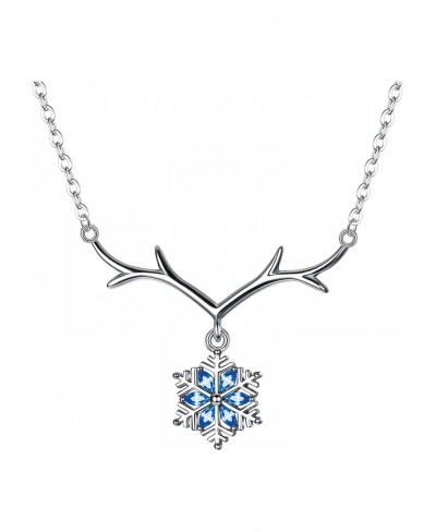 925 Sterling Silver Antler Snowflake Necklace Reindeer Animal Horn Deer Antler Charm Necklaces $17.96 Chokers