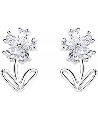 Cute Flowers Small CZ Stud Earrings 925 Sterling Silver Cartilage Hypoallergenic Piercing Tiny Studs for Women Little Girls D...