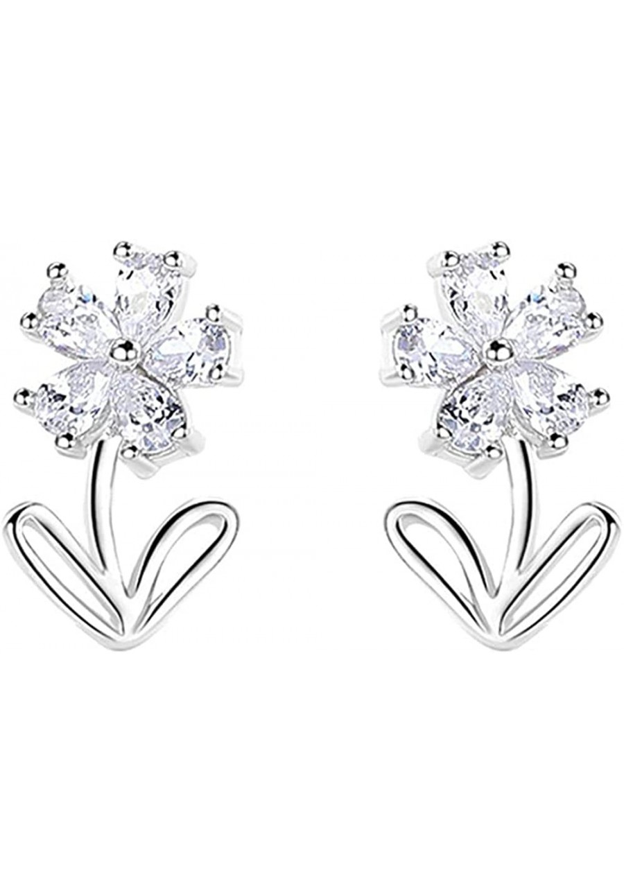 Cute Flowers Small CZ Stud Earrings 925 Sterling Silver Cartilage Hypoallergenic Piercing Tiny Studs for Women Little Girls D...