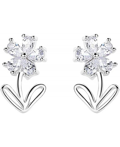 Cute Flowers Small CZ Stud Earrings 925 Sterling Silver Cartilage Hypoallergenic Piercing Tiny Studs for Women Little Girls D...